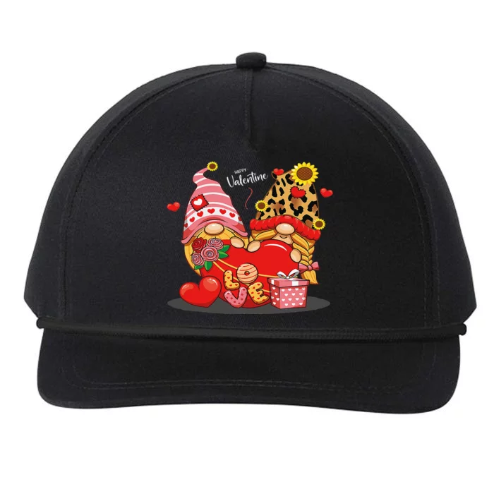 Happy Valentines Day Gnomes With Leopard Sunflower Valentine Cute Love Snapback Five-Panel Rope Hat