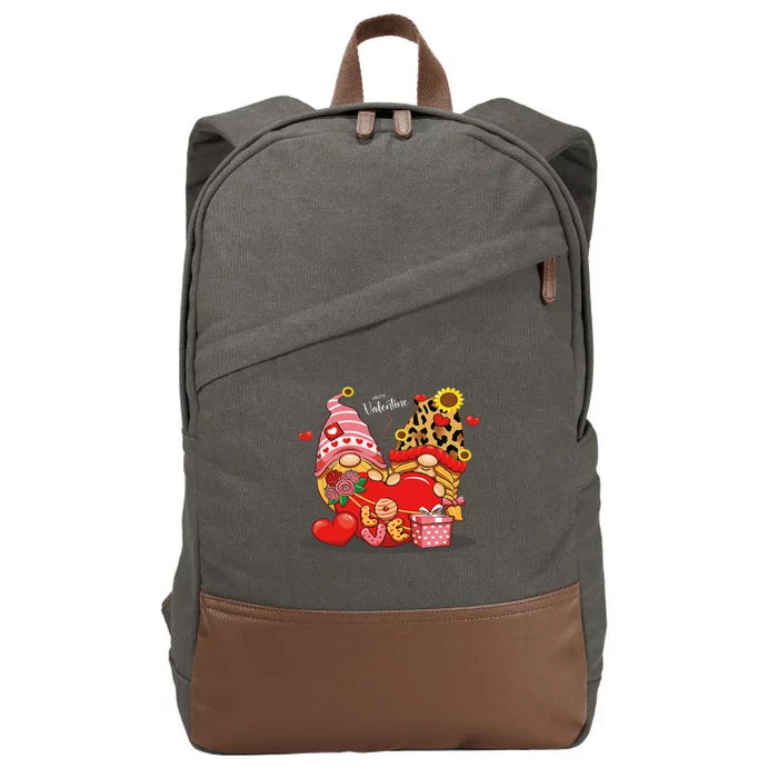 Happy Valentines Day Gnomes With Leopard Sunflower Valentine Cute Love Cotton Canvas Backpack