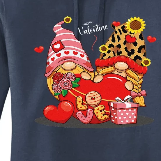 Happy Valentines Day Gnomes With Leopard Sunflower Valentine Cute Love Women's Pullover Hoodie