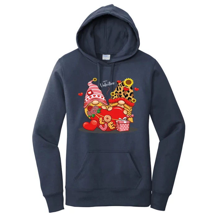 Happy Valentines Day Gnomes With Leopard Sunflower Valentine Cute Love Women's Pullover Hoodie