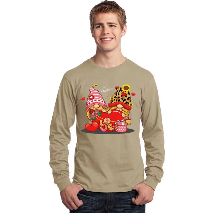 Happy Valentines Day Gnomes With Leopard Sunflower Valentine Cute Love Tall Long Sleeve T-Shirt