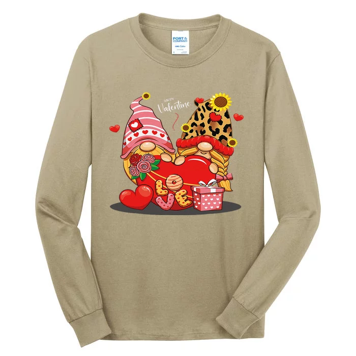 Happy Valentines Day Gnomes With Leopard Sunflower Valentine Cute Love Tall Long Sleeve T-Shirt