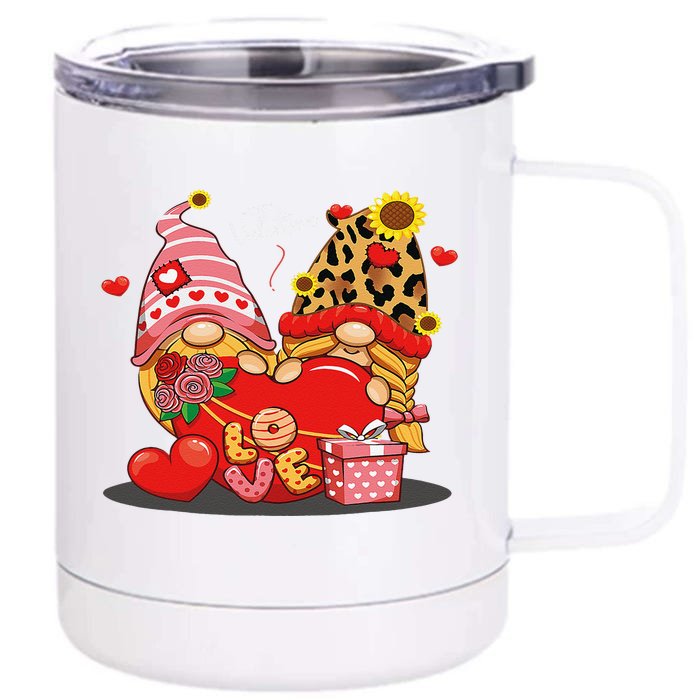 Happy Valentines Day Gnomes With Leopard Sunflower Valentine Cute Love Front & Back 12oz Stainless Steel Tumbler Cup