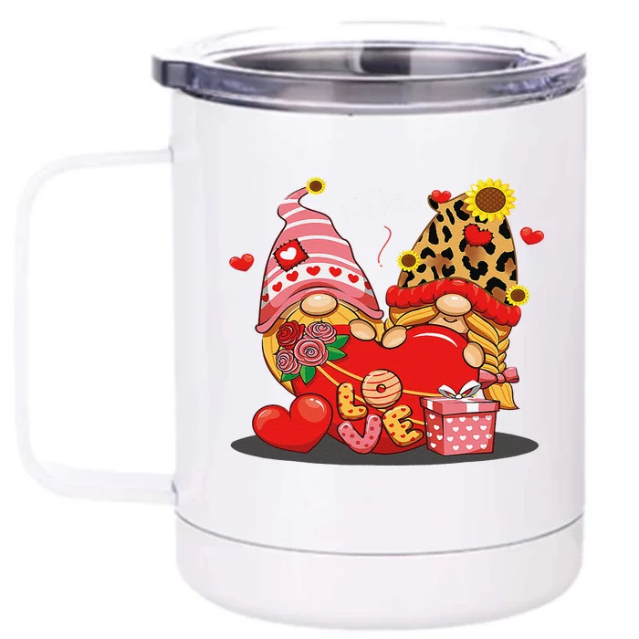 Happy Valentines Day Gnomes With Leopard Sunflower Valentine Cute Love Front & Back 12oz Stainless Steel Tumbler Cup