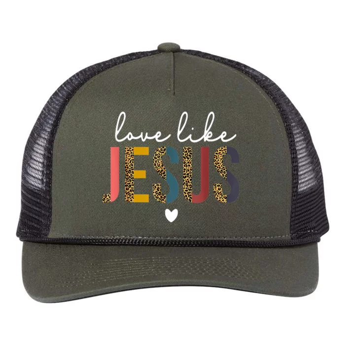 Happy Valentine's Day Christian Leopard Love Like Jesus Retro Rope Trucker Hat Cap