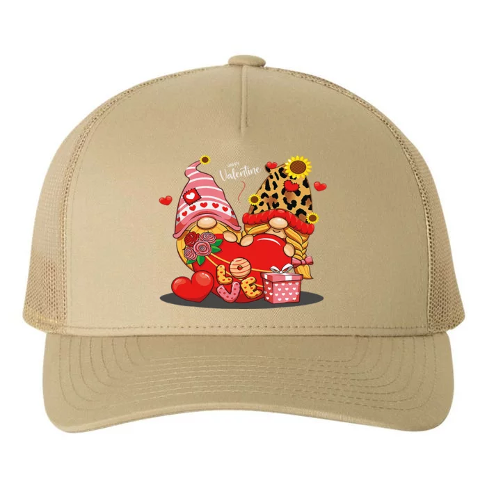 Happy Valentines Day Gnomes With Leopard Sunflower Valentine Cute Yupoong Adult 5-Panel Trucker Hat