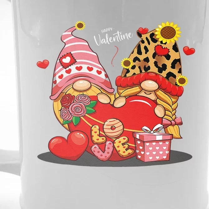 Happy Valentines Day Gnomes With Leopard Sunflower Valentine Cute Front & Back Beer Stein