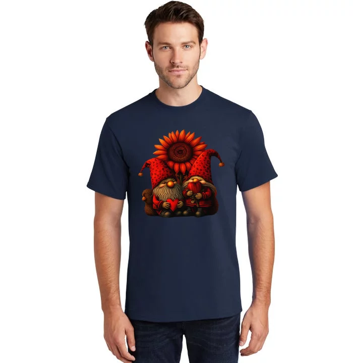 Happy Valentines Day Gnomes With Leopard Sunflower Valentine Day Love Tall T-Shirt