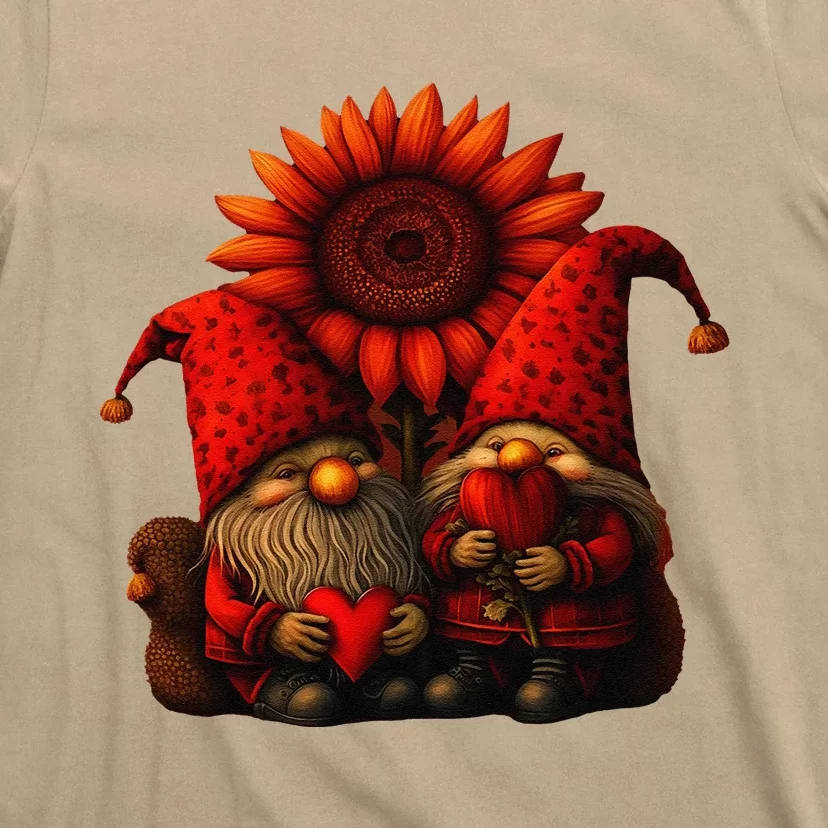 Happy Valentines Day Gnomes With Leopard Sunflower Valentine Day Love T-Shirt