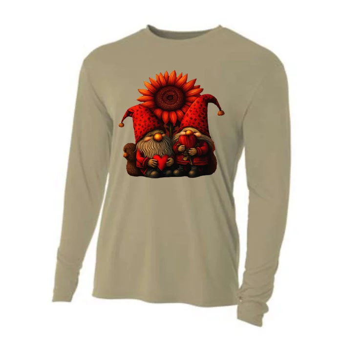 Happy Valentines Day Gnomes With Leopard Sunflower Valentine Day Love Cooling Performance Long Sleeve Crew