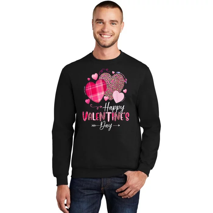 Happy Valentines Day Leopard And Plaid Hearts Girl Women Sweatshirt