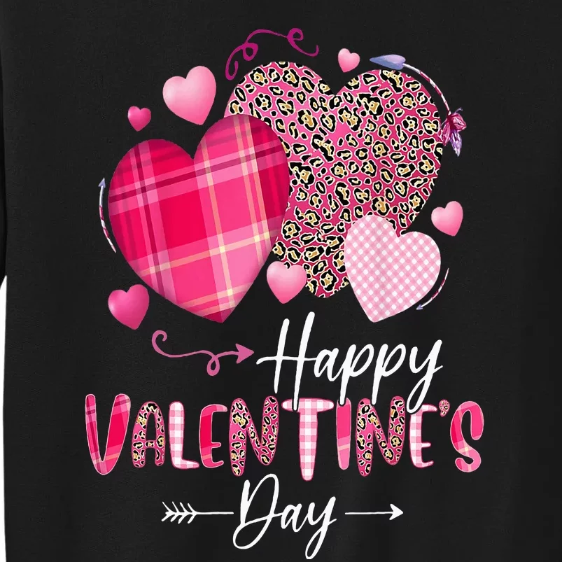 Happy Valentines Day Leopard And Plaid Hearts Girl Women Sweatshirt