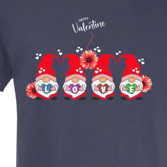 Happy Valentines Day Gnomes With Leopard Sunflower Valentine Day Garment-Dyed Heavyweight T-Shirt