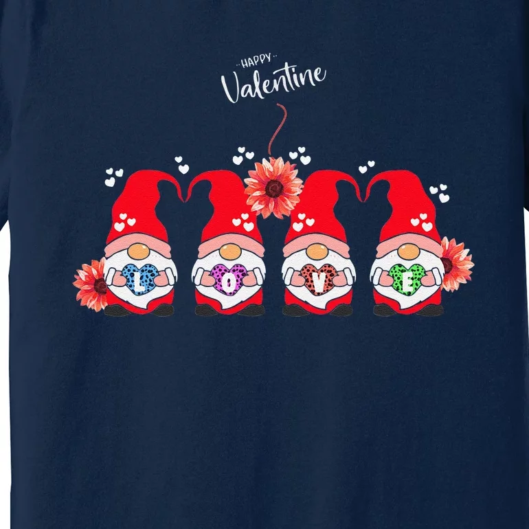 Happy Valentines Day Gnomes With Leopard Sunflower Valentine Day Premium T-Shirt