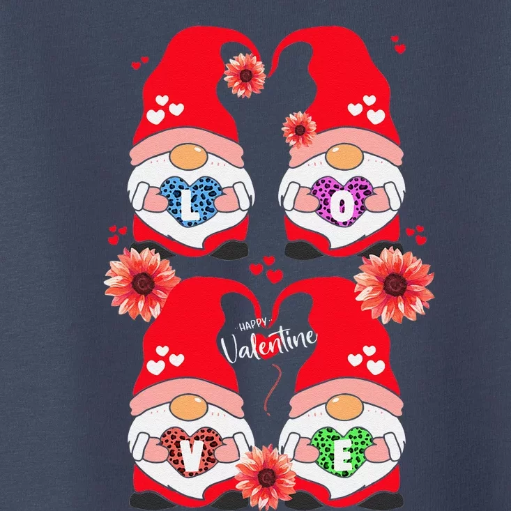 Happy Valentines Day Gnomes With Leopard Sunflower Valentine Days Toddler T-Shirt