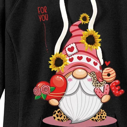 Happy Valentines Day Gnomes With Leopard Sunflower Valentine Funny Love Women's Fleece Hoodie