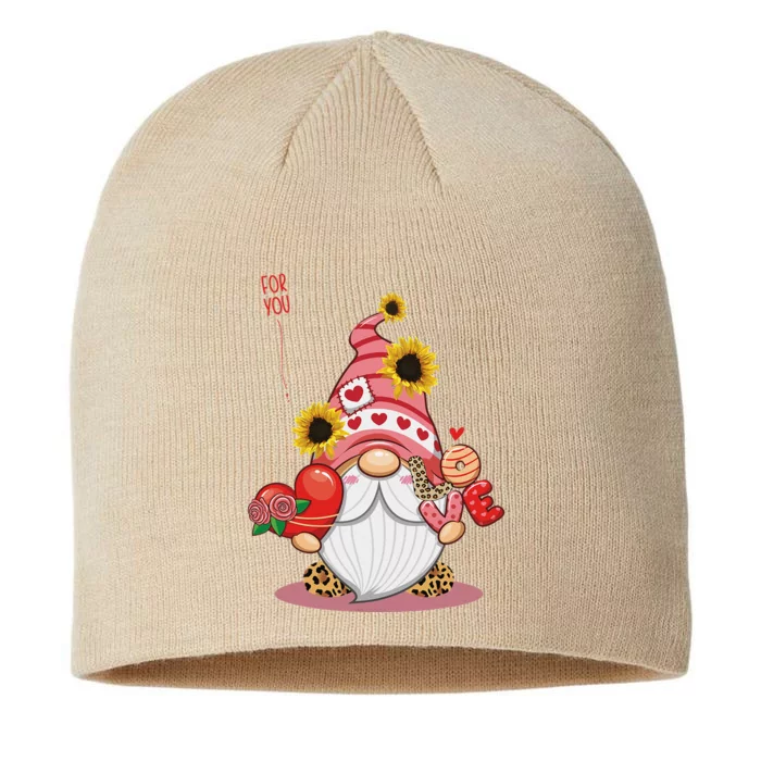 Happy Valentines Day Gnomes With Leopard Sunflower Valentine Funny Love 8 1/2in Sustainable Knit Beanie