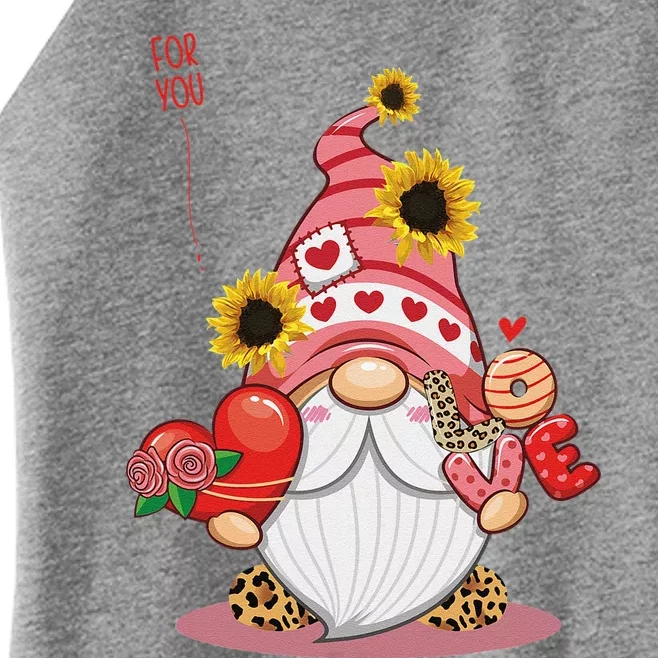 Happy Valentines Day Gnomes With Leopard Sunflower Valentine Funny Love Women’s Perfect Tri Rocker Tank