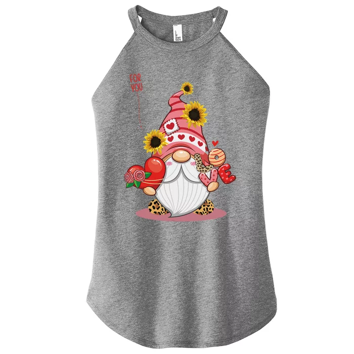 Happy Valentines Day Gnomes With Leopard Sunflower Valentine Funny Love Women’s Perfect Tri Rocker Tank