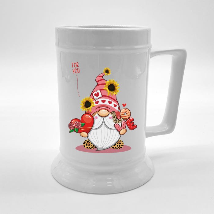 Happy Valentines Day Gnomes With Leopard Sunflower Valentine Funny Love Front & Back Beer Stein