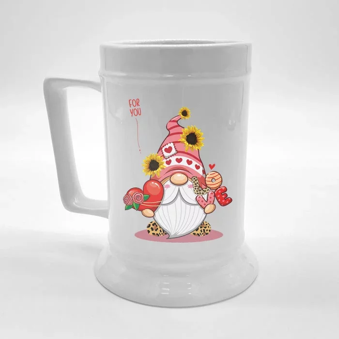 Happy Valentines Day Gnomes With Leopard Sunflower Valentine Funny Love Front & Back Beer Stein