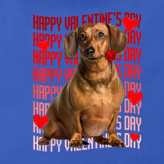 Happy Valentines Day Dachshund Dog & Red Hearts Gift For Boy Girl Zip Tote Bag