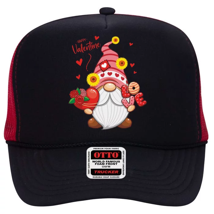 Happy Valentines Day Gnomes With Leopard Sunflower Valentine Love Cute High Crown Mesh Trucker Hat