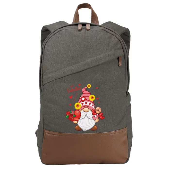 Happy Valentines Day Gnomes With Leopard Sunflower Valentine Love Cute Cotton Canvas Backpack