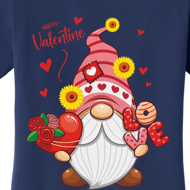 Happy Valentines Day Gnomes With Leopard Sunflower Valentine Love Cute Women's T-Shirt