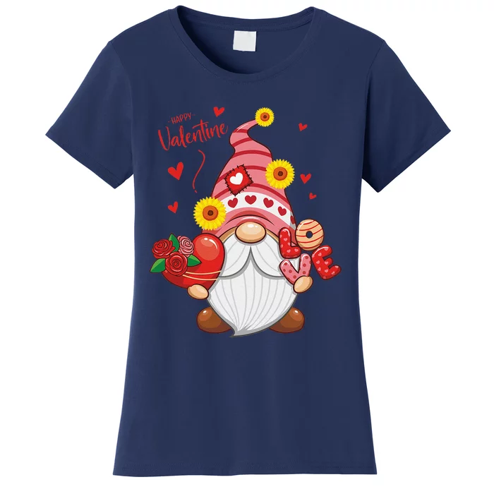 Happy Valentines Day Gnomes With Leopard Sunflower Valentine Love Cute Women's T-Shirt