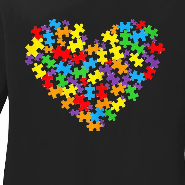 Heart Valentine Day Puzzle Piece Autism support Ladies Long Sleeve Shirt