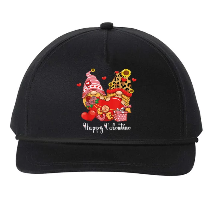 Happy Valentines Day Gnomes With Leopard Sunflower Valentine Love Snapback Five-Panel Rope Hat