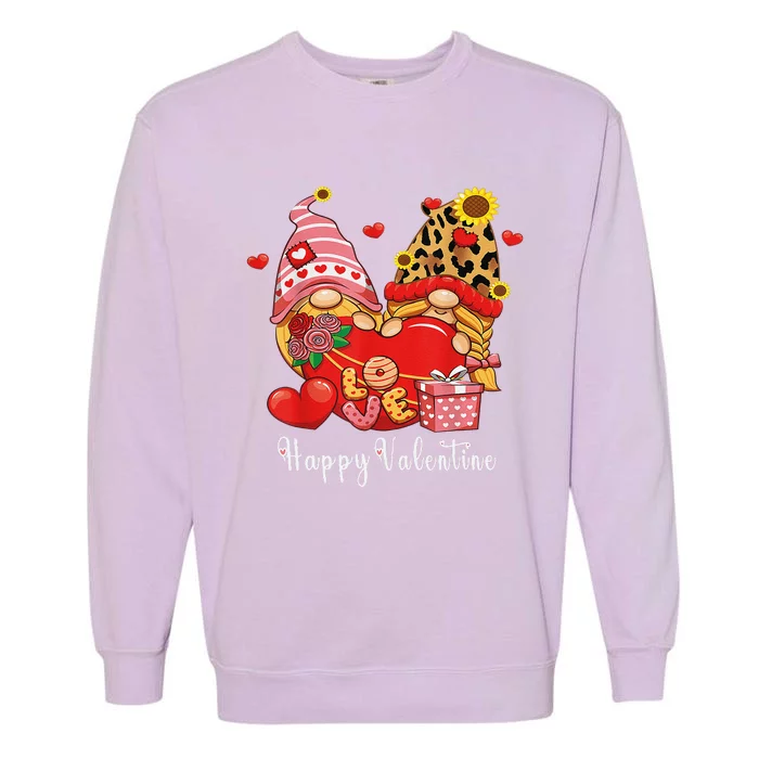 Happy Valentines Day Gnomes With Leopard Sunflower Valentine Love Garment-Dyed Sweatshirt