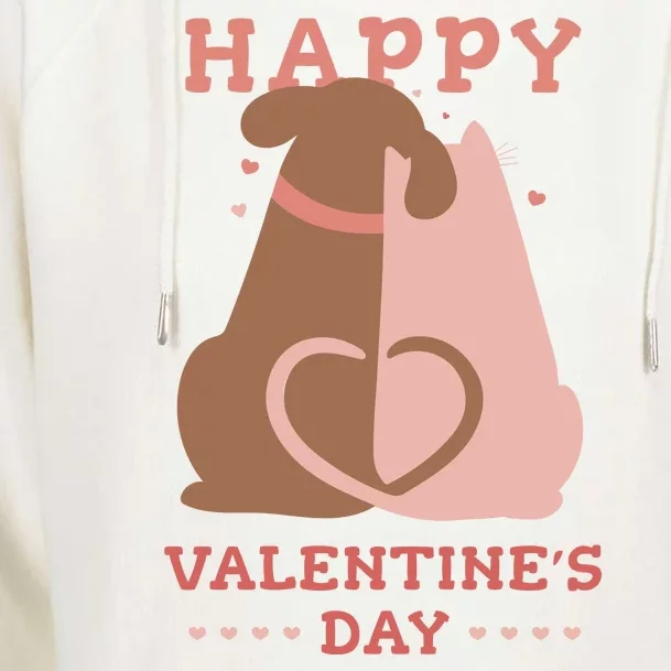 Happy Valentines Day Dog Tail Heart Womens Funnel Neck Pullover Hood