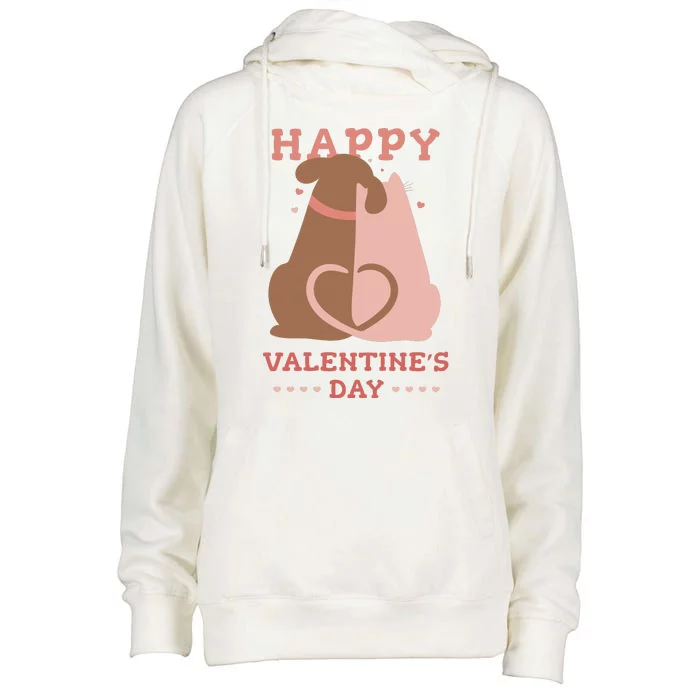 Happy Valentines Day Dog Tail Heart Womens Funnel Neck Pullover Hood