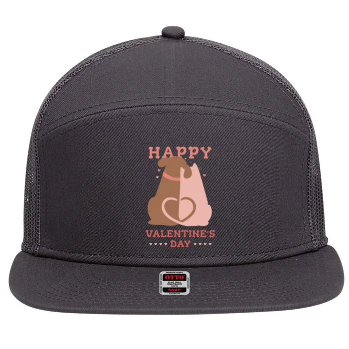 Happy Valentines Day Dog Tail Heart 7 Panel Mesh Trucker Snapback Hat