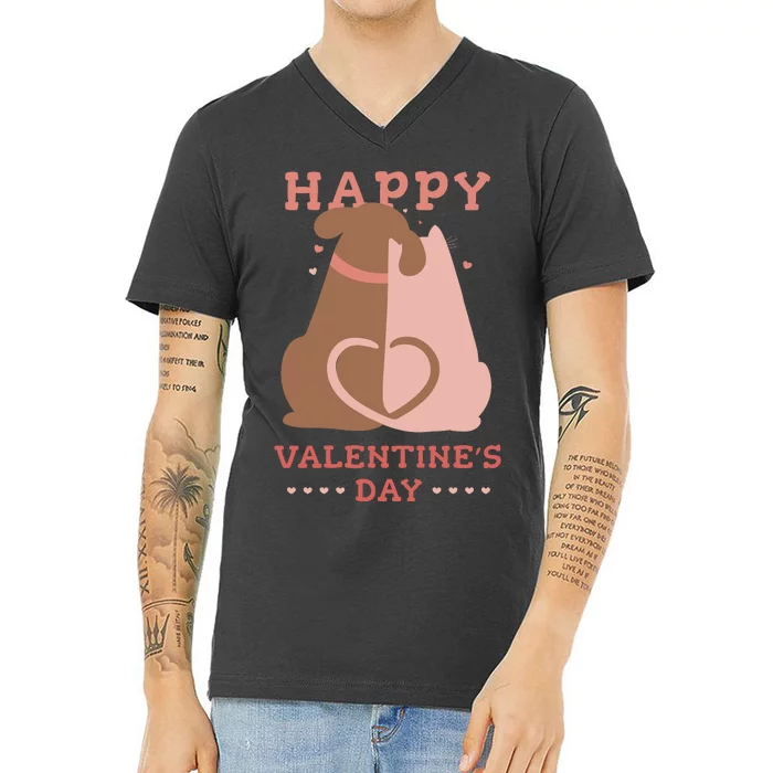 Happy Valentines Day Dog Tail Heart V-Neck T-Shirt