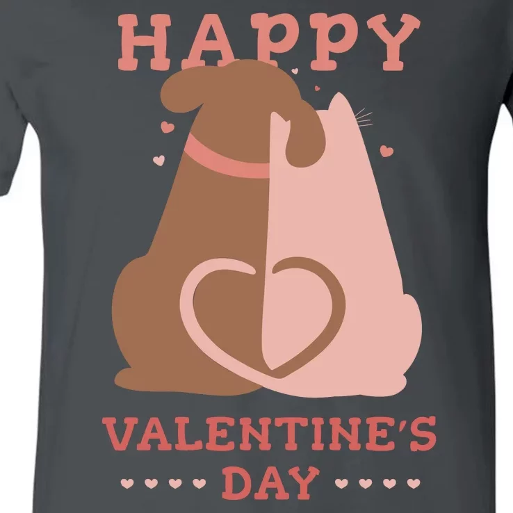 Happy Valentines Day Dog Tail Heart V-Neck T-Shirt