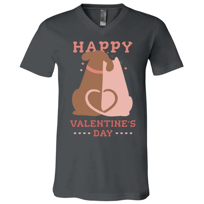 Happy Valentines Day Dog Tail Heart V-Neck T-Shirt