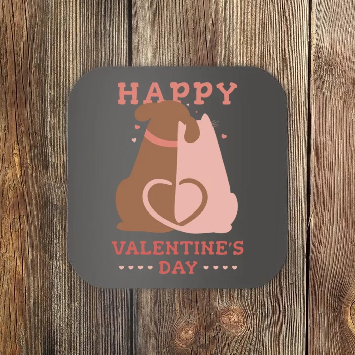 Happy Valentines Day Dog Tail Heart Coaster