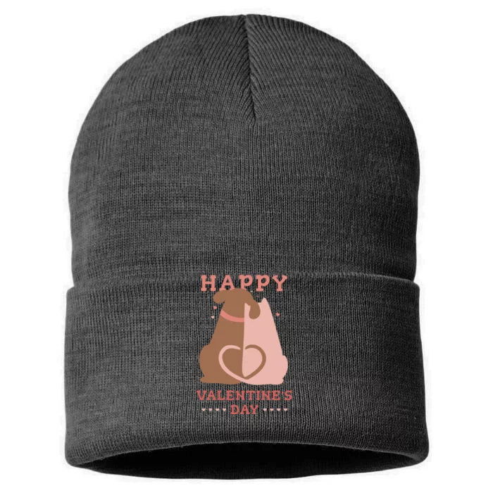 Happy Valentines Day Dog Tail Heart Sustainable Knit Beanie