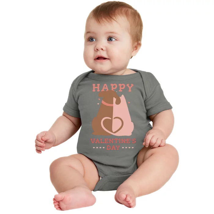 Happy Valentines Day Dog Tail Heart Baby Bodysuit