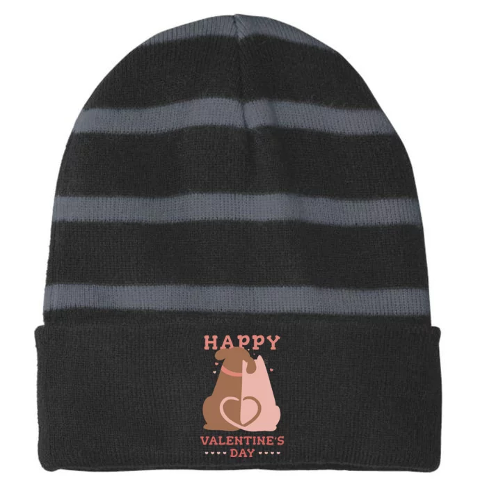 Happy Valentines Day Dog Tail Heart Striped Beanie with Solid Band