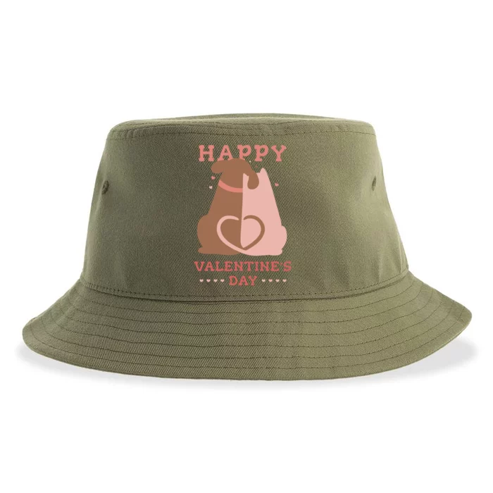 Happy Valentines Day Dog Tail Heart Sustainable Bucket Hat