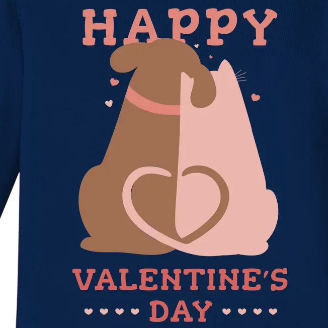 Happy Valentines Day Dog Tail Heart Baby Long Sleeve Bodysuit