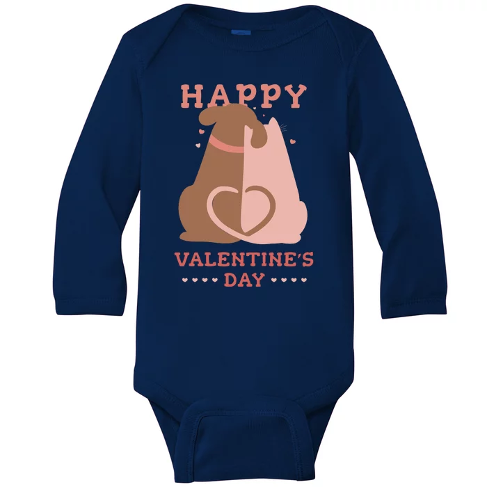 Happy Valentines Day Dog Tail Heart Baby Long Sleeve Bodysuit