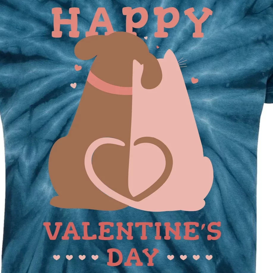 Happy Valentines Day Dog Tail Heart Kids Tie-Dye T-Shirt