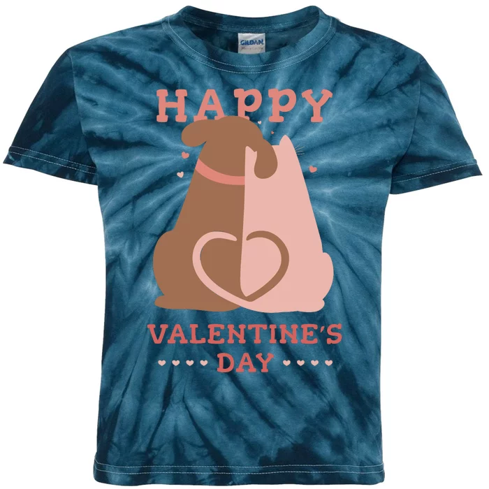 Happy Valentines Day Dog Tail Heart Kids Tie-Dye T-Shirt