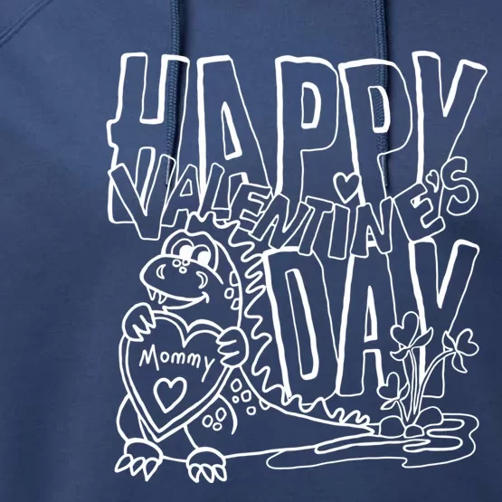 Happy Valentine's Day Mommy Dinosaur Love Gift Line Drawing Funny Gift Performance Fleece Hoodie