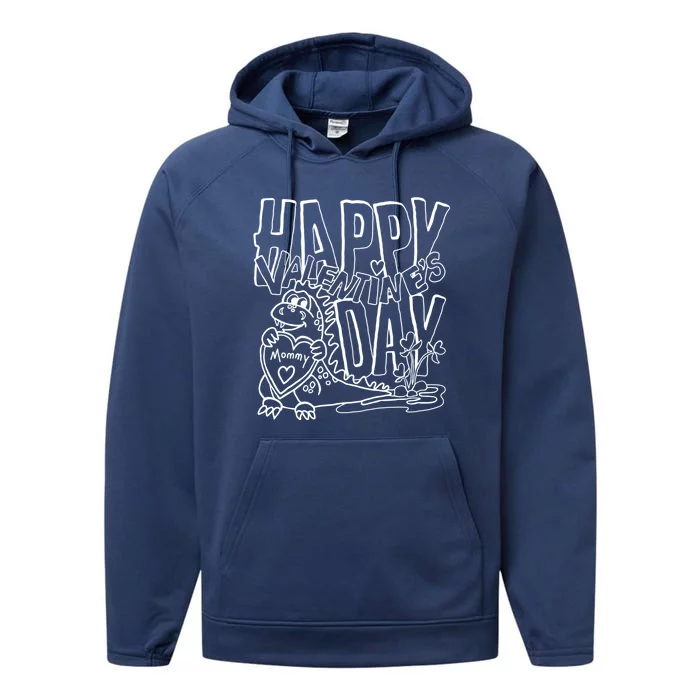 Happy Valentine's Day Mommy Dinosaur Love Gift Line Drawing Funny Gift Performance Fleece Hoodie